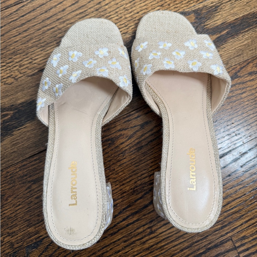 Larroude Women's Brigitte Block Heel Slip On Sandals sz 5.5 - Picture 2 of 5